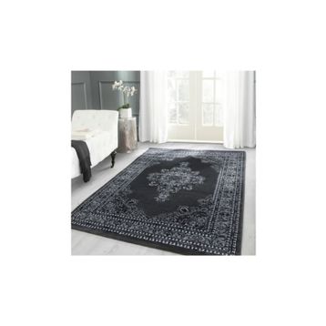 Ayyıldız Klasik Desenli İran Tarzı Madalyon Süsleme Siyah Gri Beyaz Renkler 160x230 cm Halı