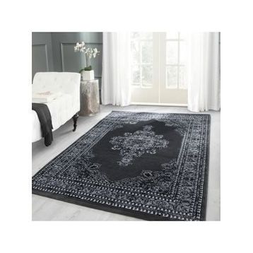 Ayyıldız Klasik Desenli İran Tarzı Madalyon Süsleme Siyah Gri Beyaz Renkler 160x230 cm Halı