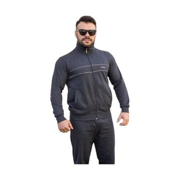 Azıcık Akıllı 21EESTBBKT Antrasit Antrasit Dik Yaka Nakış Detaylı Rahat Kalıp Fermuarlı Erkek Eşofman Takımı