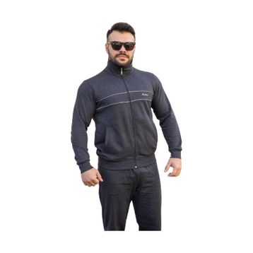 Azıcık Akıllı 21EESTBBKT Antrasit Antrasit Dik Yaka Nakış Detaylı Rahat Kalıp Fermuarlı Erkek Eşofman Takımı