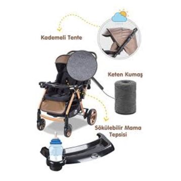 Baby Care BC 500 Combo Maxi Pro Gold Kahve Çift Yönlü Bebek Arabası