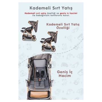Baby Care BC65 Capron Gri Lüx Çift Yönlü Bebek Arabası
