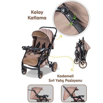 Baby Care Combo Maxi Pro Çift Yönlü Kahverengi Bebek Arabası
