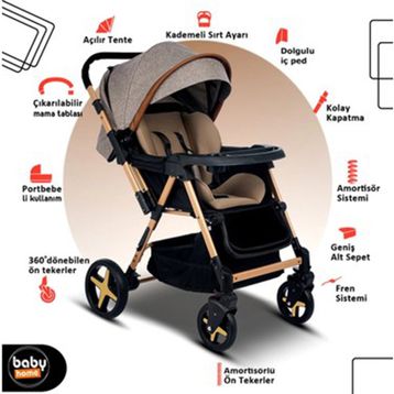 Baby Home 810 Kahverengi Yeni Nesil Çift Yönlü Bebek Arabası
