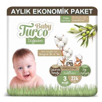 Baby Turco Doğadan No:3 Midi 224 Adet Bebek Bezi
