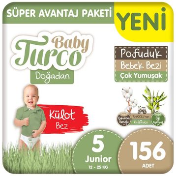 Baby Turco Doğadan Pofuduk No:5 Junior 156 Adet Külot Bebek Bezi