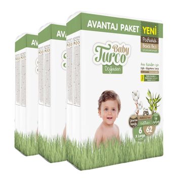 Baby Turco Doğadan Pofuduk No:6 Xlarge 186 Adet Bebek Bezi
