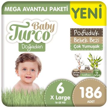 Baby Turco Doğadan Pofuduk No:6 Xlarge 186 Adet Bebek Bezi