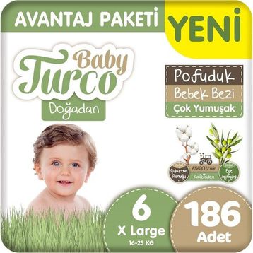 Baby Turco Doğadan Pofuduk No:6 Xlarge 186 Adet Bebek Bezi