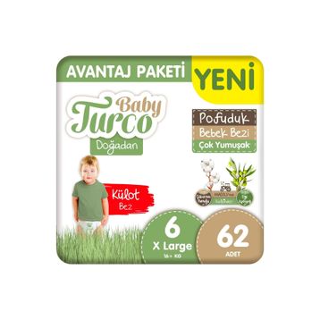 Baby Turco Doğadan Pofuduk No:6 XLarge Külot Bebek Bezi