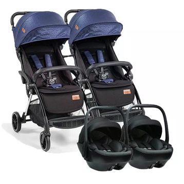 Baby2go Tulipa Cabin Otomatik Katlanan Mavi Siyah İkiz Bebek Arabası