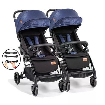 Baby2go Tulipa Cabin Otomatik Katlanan Mavi Siyah İkiz Bebek Arabası