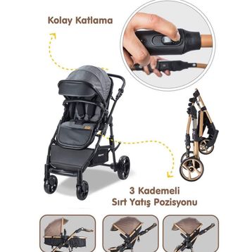 Babycare BC 340 Gri Bora Cross Travel Sistem Bebek Arabası