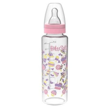 Babysoft 572 250 ml Pembe Cam Desenli Biberon