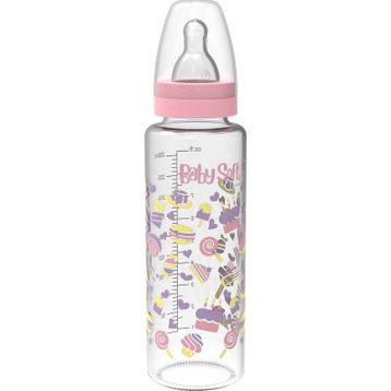 Babysoft 572 250 ml Pembe Cam Desenli Biberon