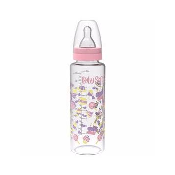 Babysoft 572 250 ml Pembe Cam Desenli Biberon