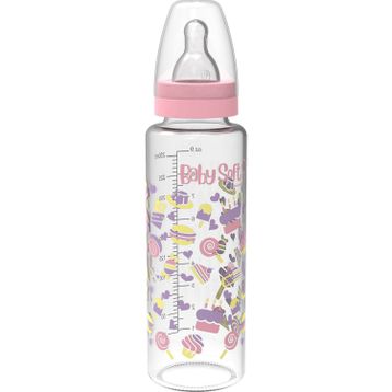 Babysoft 572 250 ml Pembe Cam Desenli Biberon