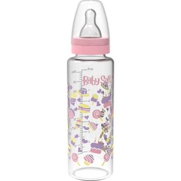 Babysoft 572 250 ml Pembe Cam Desenli Biberon