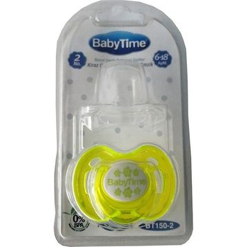 BabyTime 6-18 Ay Kiraz Uçlu Koruyucu Kapaklı Akide Gövdeli Desenli Emzik Sarı