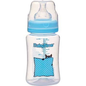 Babytime BT075 Mavi 250 ml Silikon Uçlu Geniş Ağız Biberon