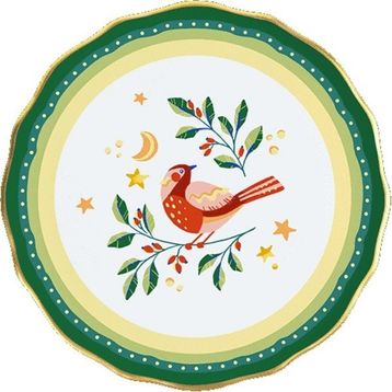 Baci Milano Mamma Mia 16 cm Kuş Desenli Yeşil Tatlı Tabağı
