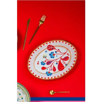 Baci Milano Mamma Mia 34x25 cm Yaprak Desenli Oval Servis Tabağı