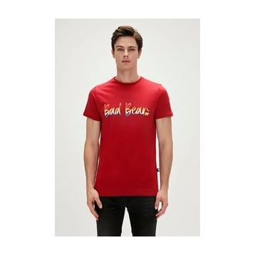 Bad Bear Manuscript Lava Baskılı Kırmızı Erkek T-Shirt