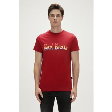 Bad Bear Manuscript Lava Baskılı Kırmızı Erkek T-Shirt