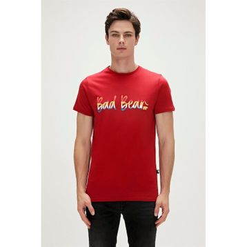 Bad Bear Manuscript Lava Baskılı Kırmızı Erkek T-Shirt
