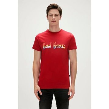 Bad Bear Manuscript Lava Baskılı Kırmızı Erkek T-Shirt