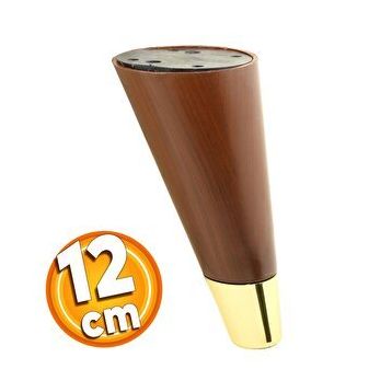 Badem10 12 cm Kahverengi Ahşap Desenli Gold Konik Mobilya Ayağı