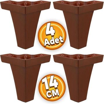 Badem10 14 cm Kahverengi Ahşap Desenli Baza Ayak 4 Adet Venüs Mobilya Kanepe Sehpa TV Ünitesi Koltuk Ayağı