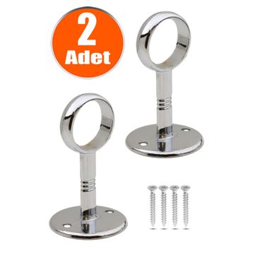 Badem10 2x Askı Flanşı Açık Ağız Daire Dolap Elbise Askı Aparatı Boru Tutucu