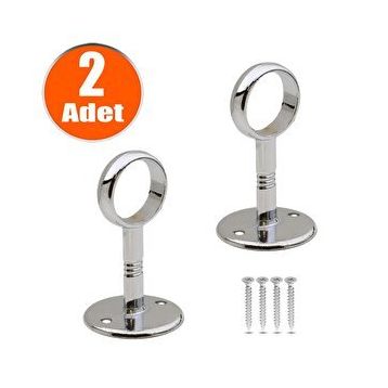 Badem10 2x Askı Flanşı Açık Ağız Daire Dolap Elbise Askı Aparatı Boru Tutucu