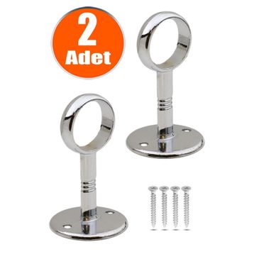 Badem10 2x Askı Flanşı Açık Ağız Daire Dolap Elbise Askı Aparatı Boru Tutucu