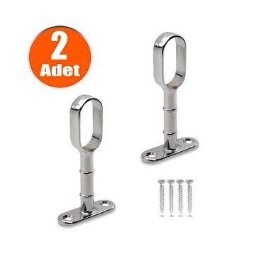 Badem10 2x Askı Flanşı Açık Ağız Oval Dolap Elbise Askı Aparatı Boru Tutucu
