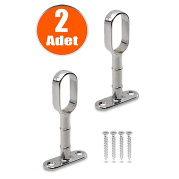 Badem10 2x Askı Flanşı Açık Ağız Oval Dolap Elbise Askı Aparatı Boru Tutucu