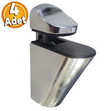 Badem10 4 Adet Pelikan Ayarlanabilir Cam Etejeri Metal Vidalı Krom Etajer Cam Tutucu Ahşap Raf Tutucu
