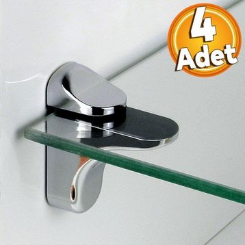 Badem10 4 Adet Pelikan Ayarlanabilir Cam Etejeri Metal Vidalı Krom Etajer Cam Tutucu Ahşap Raf Tutucu