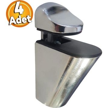 Badem10 4 Adet Pelikan Ayarlanabilir Cam Etejeri Metal Vidalı Krom Etajer Cam Tutucu Ahşap Raf Tutucu