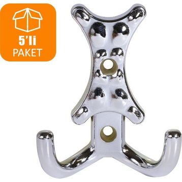 Badem10 5 Adet Noktalı Portmanto Vestiyer Duvar Askısı Krom Metal Dolap Elbise Askılığı