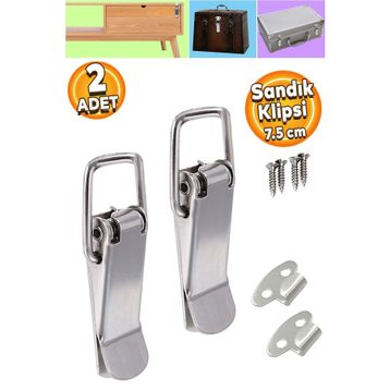 Badem10 7.5 cm Düz Parlak Krom 2 Adet Gergi Mandalı Çelik Sandık Kaput Kilidi Klipsi