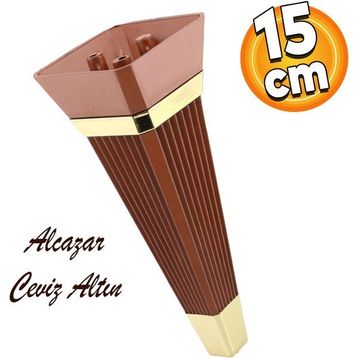 Badem10 Alcazar Lüks 15 cm Ceviz Altın Baza Mobilya Kanepe Sehpa Tv Ünitesi Koltuk Ayağı