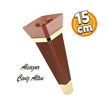 Badem10 Alcazar Lüks 15 cm Ceviz Altın Baza Mobilya Kanepe Sehpa Tv Ünitesi Koltuk Ayağı