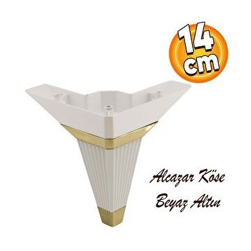 Badem10 Alcazar Lüks Köşe 14 cm Beyaz Altın Baza Mobilya Kanepe Sehpa Tv Ünitesi Koltuk Ayağı