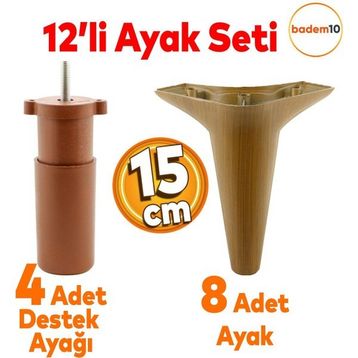 Badem10 Aspen 12'li Set 15 cm Kahverengi Lüks Mobilya Kanepe Sehpa TV Ünitesi Koltuk Baza Ayağı