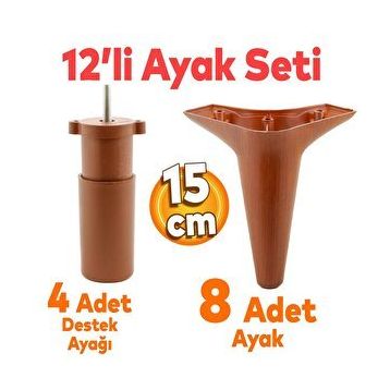 Badem10 Aspen 12'li Set 15 cm Kahverengi Lüks Mobilya Kanepe Sehpa TV Ünitesi Koltuk Baza Ayağı
