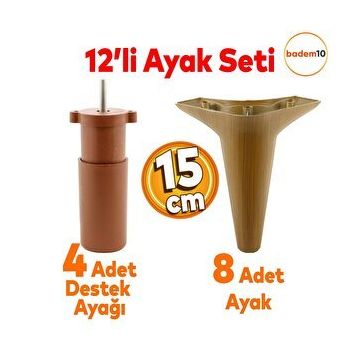 Badem10 Aspen 12'li Set 15 cm Kahverengi Lüks Mobilya Kanepe Sehpa TV Ünitesi Koltuk Baza Ayağı