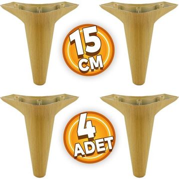 Badem10 Aspen 15 cm Açık Kahverengi Baza Ayak 4 Adet Lüks Mobilya Kanepe Sehpa TV Ünitesi Koltuk Ayağı