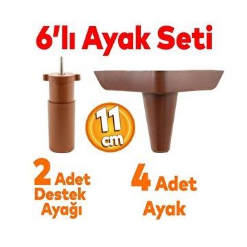 Badem10 Aspen 6'lı 11 cm Kahverengi Set Mobilya TV Ünitesi Çekyat Koltuk Kanepe Destek Ayağı
